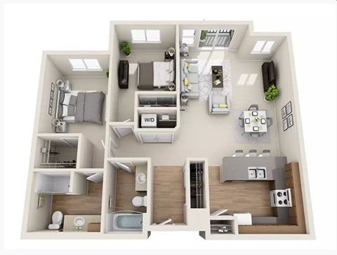 Floor plan for 2 beds, 2 baths, 1194 sqft